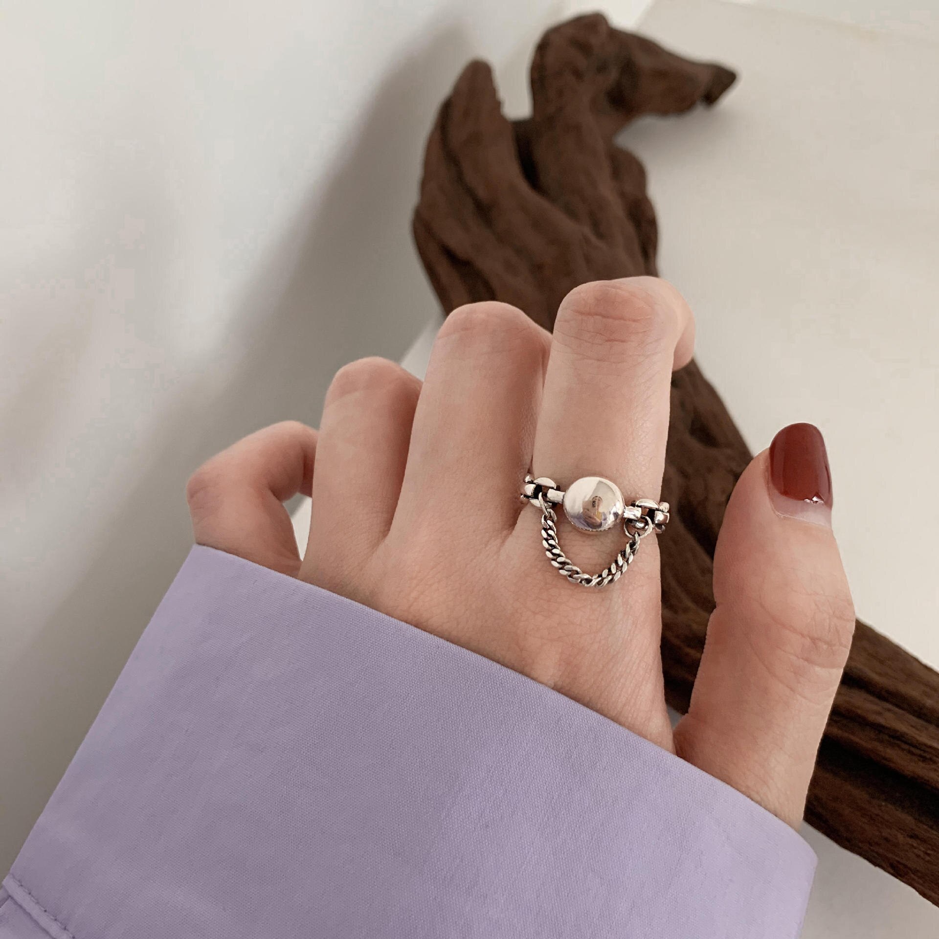ANENJERY 925 Sterling Silver Combination Rings for Men Women Retro Personality Niche Chain Rings Party Jewelry: S-R1068