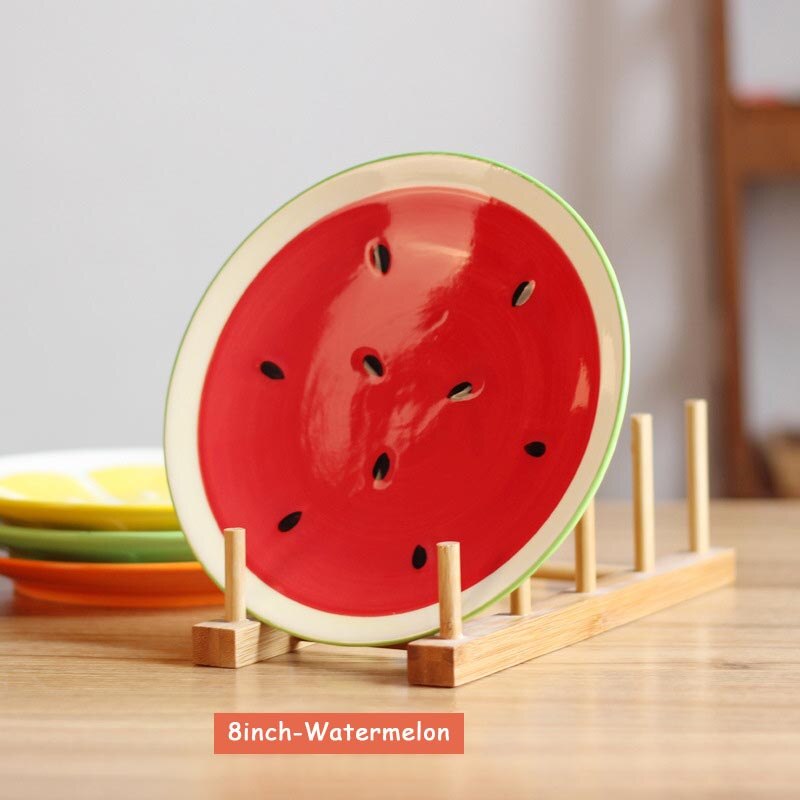 Plato plano de fruta con de naranja para comida, vajilla de ensalada pintada a mano, juego de vajilla de dibujos animados, plato de almuerzo para niños, 1 uds.: watermelon