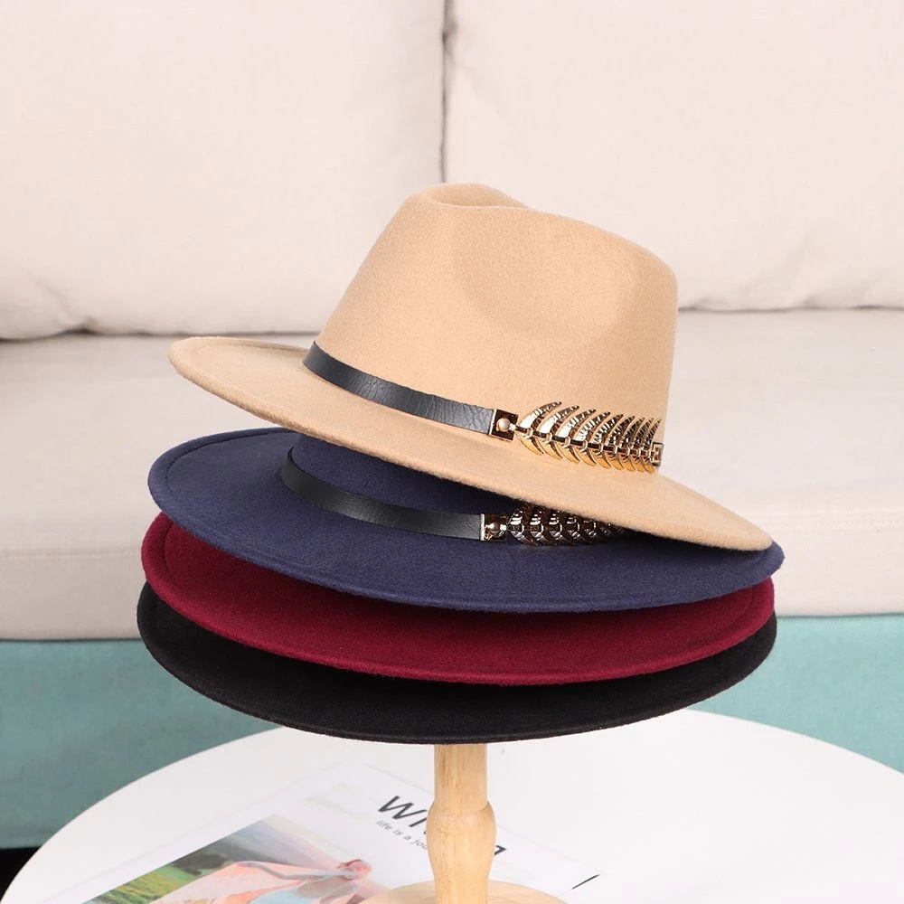 Fedoras Big Brim Hats For Women British Style Vintage Church Hats Lady Flat Brim Fedoras Autumn Winter Women Felt Decoration Hat
