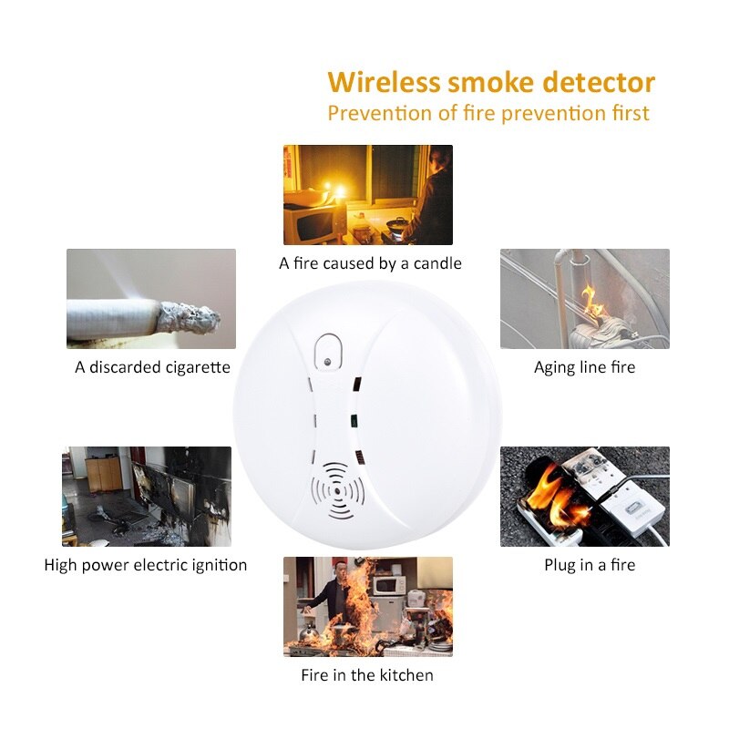 2pcs Wireless Fire Protection Smoke Detector Portable Alarm Sensor for 433MHz WIFI GSM Office Home Security Fire Alarm System