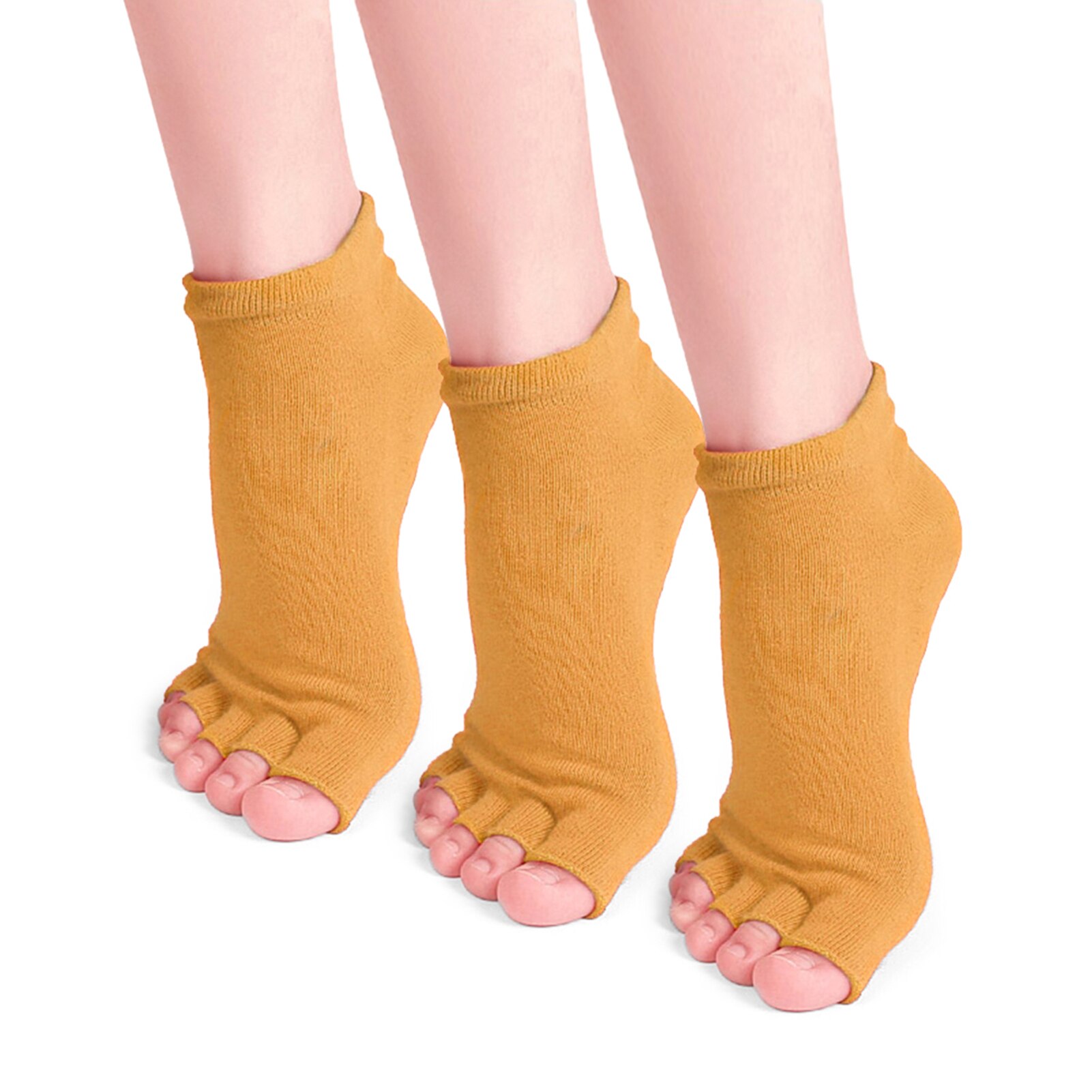 3/1Pair Half Toe Yoga Socks Non-Slip Peep Toe Anti-Slip Pilates Ankle Grip Durable Open Half Five Fingers Cotton Yoga Socks: Orange-3 pairs