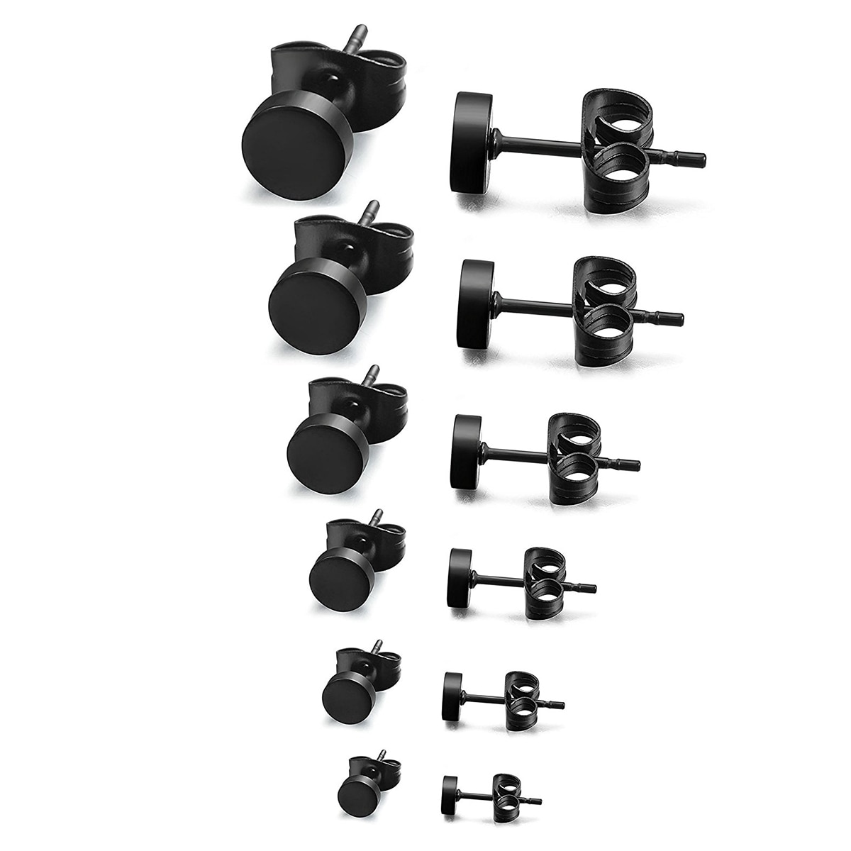 6 pares de pendientes de Piercing para la oreja de acero quirúrgico, oblato, Perno con tamaño 3mm 4mm 5mm 6mm 7mm 8mm para hombres, joyería para la oreja, decoración (negro)