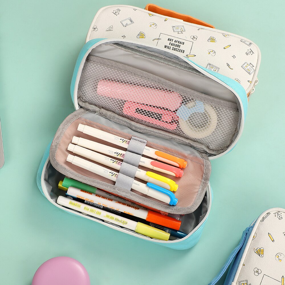 Estojo escolar portátil multifuncional, material de papelaria criativo e portátil de alta capacidade para lápis, armazenamento simples e multifuncional