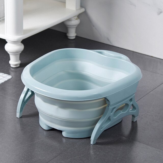 Bain de pieds pliable seau de Massage moussant plaine bassin de bain de pieds en plastique: Blue