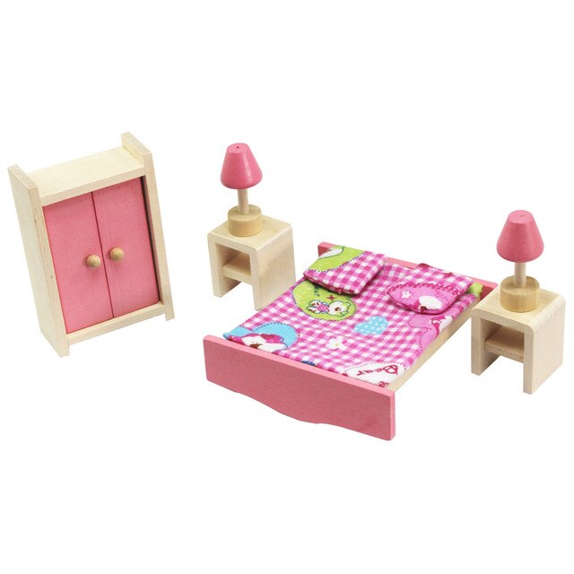 Wooden Delicate Dollhouse Furniture Toys Set Pretend Play Simulation Furniture Toy Dressed Pretend Dolls: 9pcs