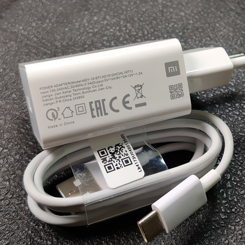 Originele xiaomi snellader  qc 3.0 snellaadstroomadapter usb-c-kabel voor 9t  a2 a3 9 se 18w 3 8 7