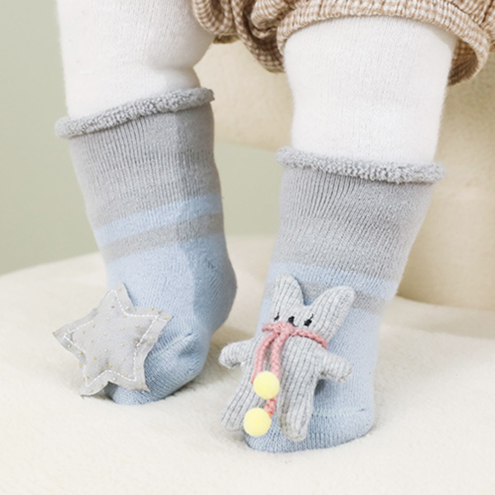 Chaussettes antidérapantes pour bébés, 2 paires, chaudes, en coton, douces et mignonnes, avec des animaux de dessin animé, pour garçons et filles,: S