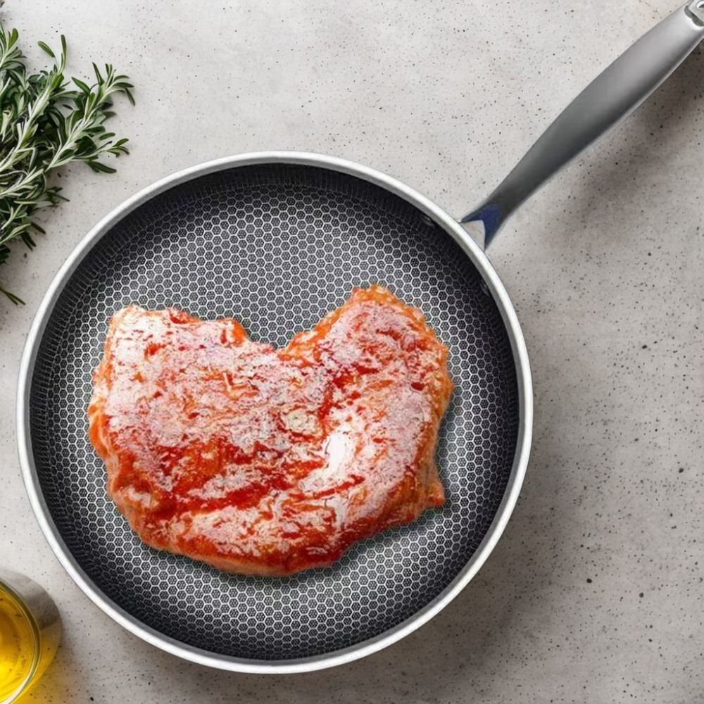 26/28/30cm Stainless Steel Frying Pan Durable Multi-functional Non Stick Wok Thickened Base Non-coated Surface