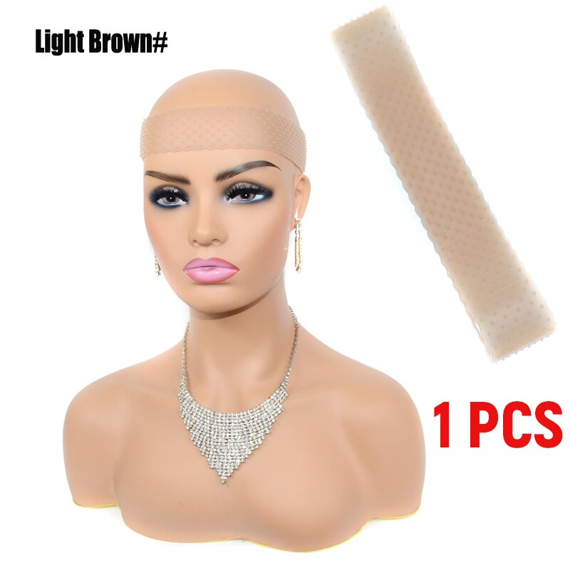 Bandeau de perruque antidérapant pour hommes et femmes, réglable, en Silicone Transparent, Frontal Sport + bonnet en Nylon extensible: light brown 1pcs