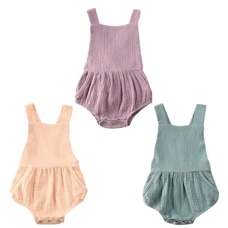 sommer Casaul Nettes Art Baby Bodys Kleinkind Jungen Mädchen Solide Baumwolle Leinen Gesamt Baby Kleidung Lätzchen Hosen freundlicher Outfit