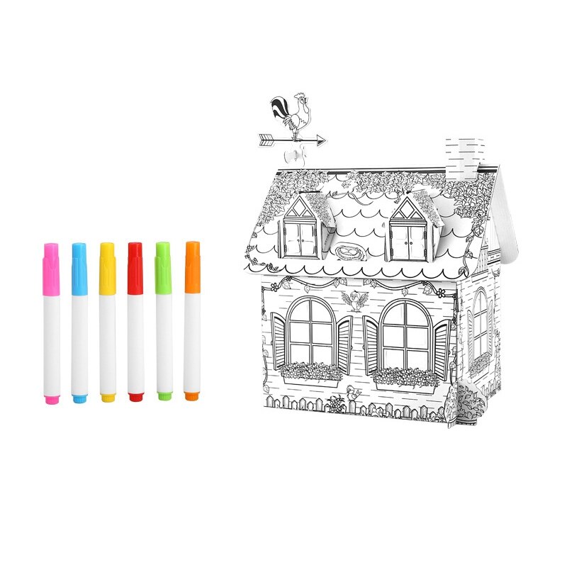 Juguetes de dibujo para niños Diy Casa de Graffiti coloreada con bolígrafo de 6 colores artesanías pintadas a mano creativas juguetes de educación temprana para niños