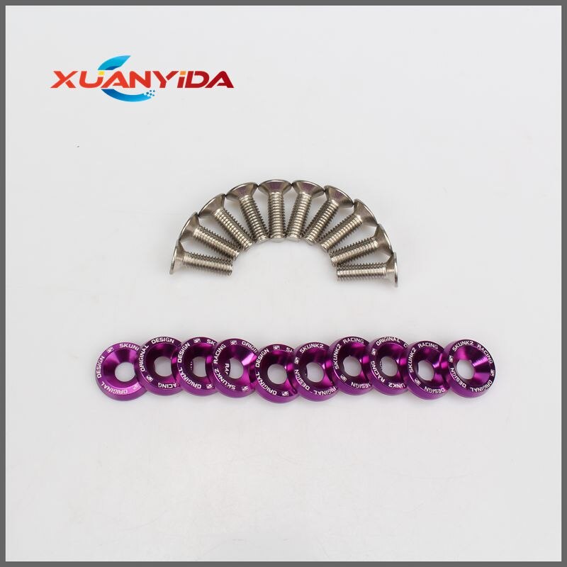 Xuanyida Racing 10PC M6 CNC Billet Aluminum Fender Bumper Washer Bolt Engine Bay Dress Up Kit : Lavender