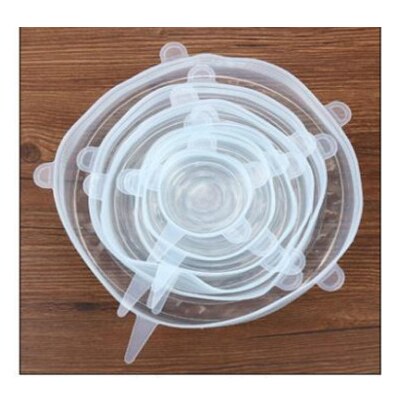 Couvercle scellé en plastique Silicone | 6 pièces, couvercle pour conservation des aliments de alimentaire, couvercle de cuisine, film extensible, couvercle peut être recyclé, outil ménager: White