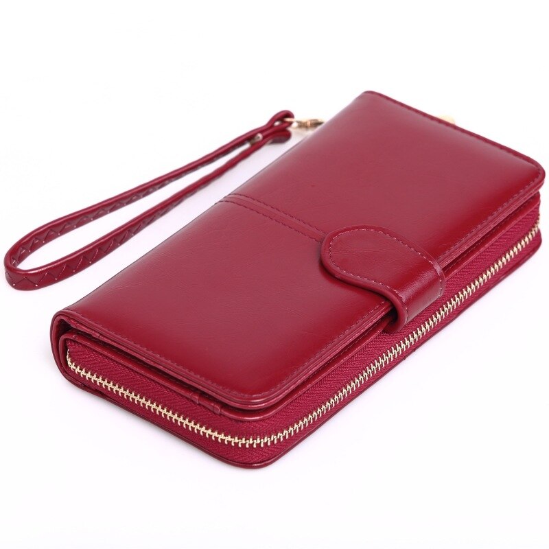 TENSUNVIS, Cartera de piel con cera de aceite , Cremallera larga, bolsa para teléfono móvil, cartera grande de cuero aceitado para mujer, tarjetero, cartera para mujer