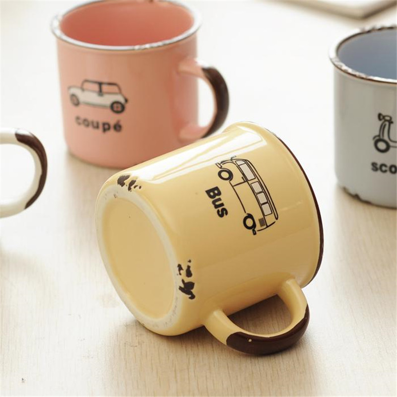 Imiterade emaljmuggar keramiska muggar söt klassisk nostalgisk älskare kaffemugg drinkware europeisk stil tekopp