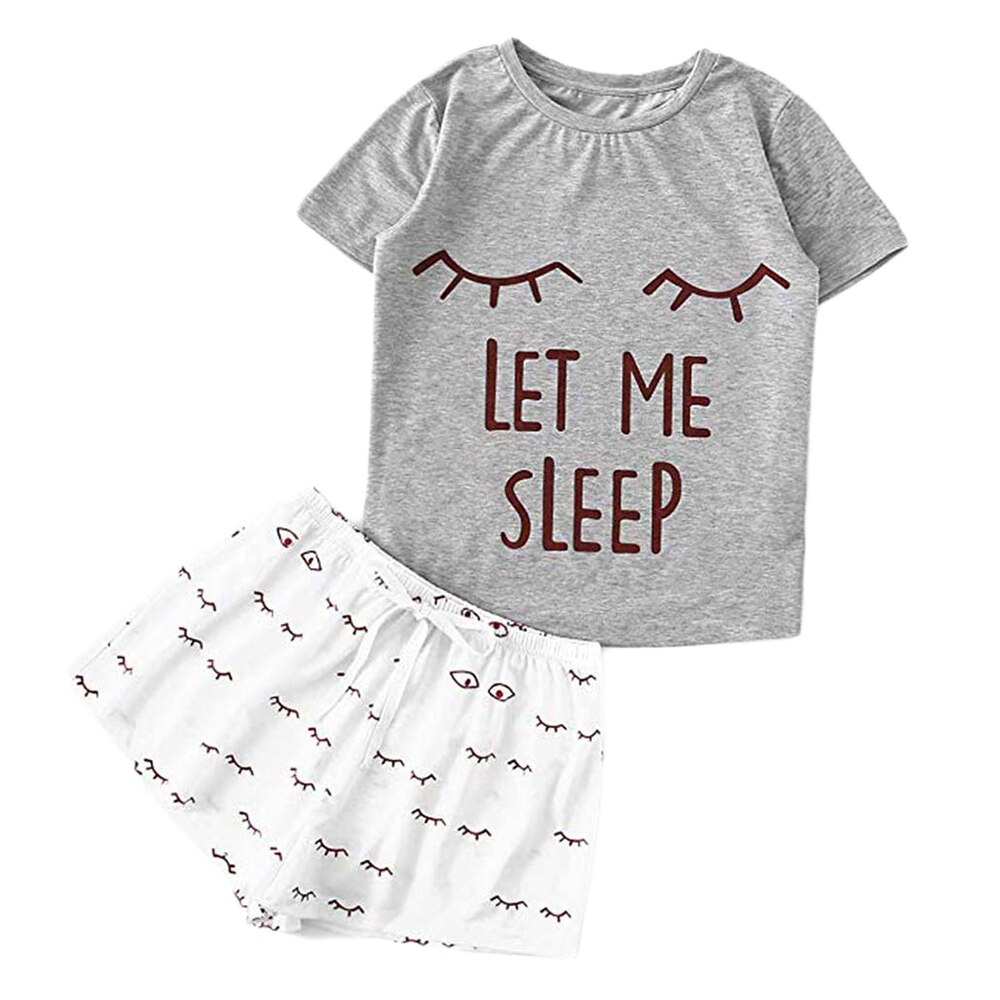 Lettre pyjamas ensemble femmes mignon chat impression à manches courtes T-shirt Shorts vêtements de nuit ensemble de nuit Pyjama Femme femmes pyjamas ensemble