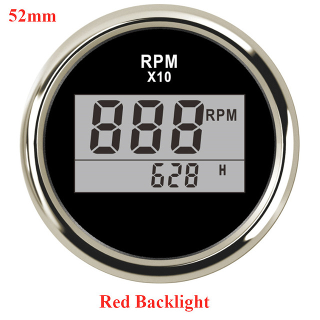 Tachymètre étanche pour bateau | 85mm rpm mètre avec sabot LCD 4000/6000/8000 RPM Tacho mètre avec rétro-éclairage rouge 12V 24V: BS 52mm