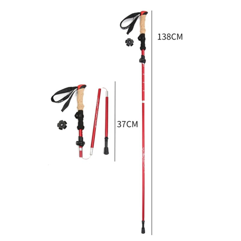1pc Foldable Hiking Walking Sticks Aluminum Trekking Pole Camping Hiking Walking Pole Telescopic Crutches Tool