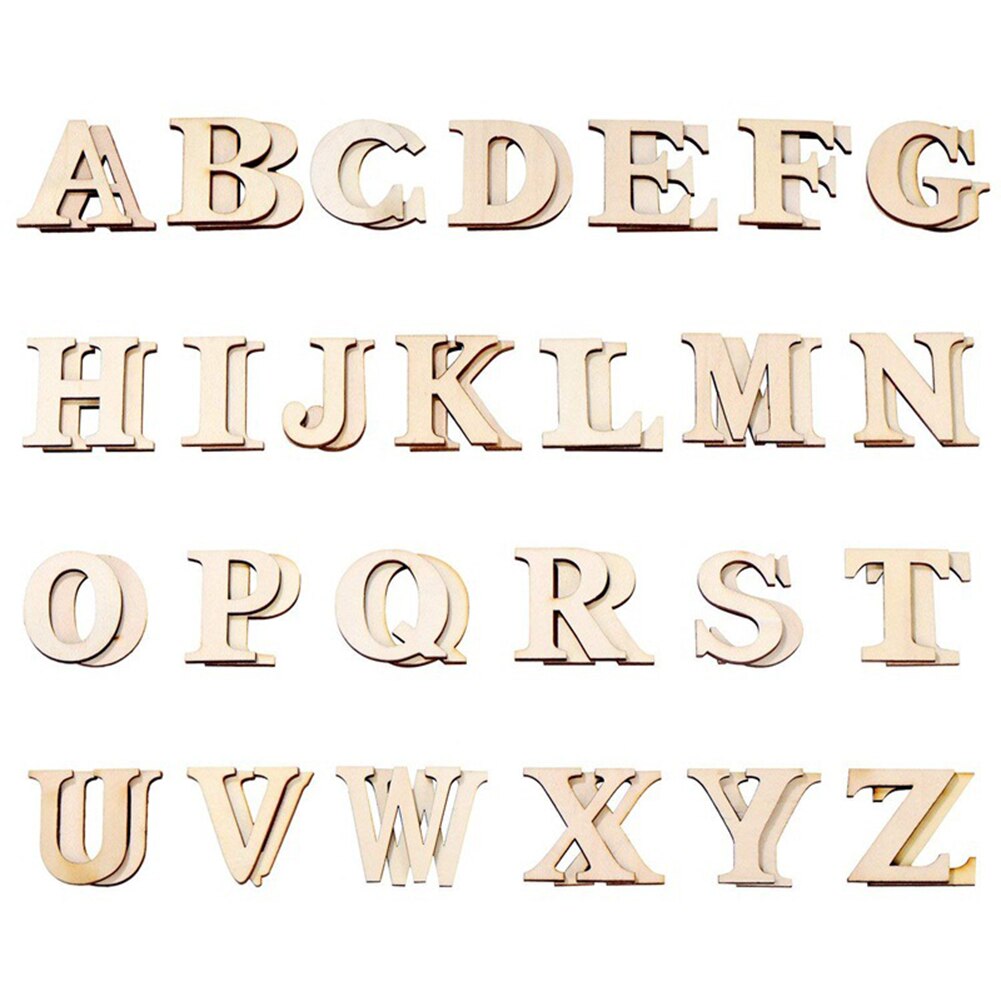 52Pcs Wooden English Lowercase Capital Letter Plates Arts Crafts DIY Decoration Kids Educational Toys for Children