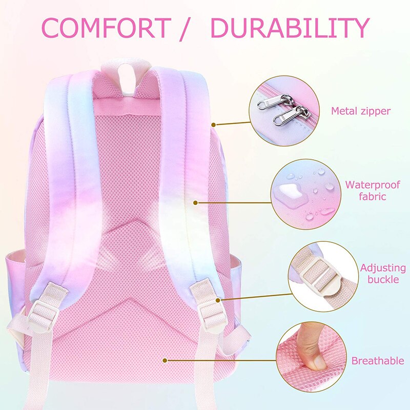 Regenboog Rugzak Set 3-In-1 Kids Schooltas Waterbestendig Laptop Rugzak Lunch Tas Etui voor Tiener Meisjes Womens