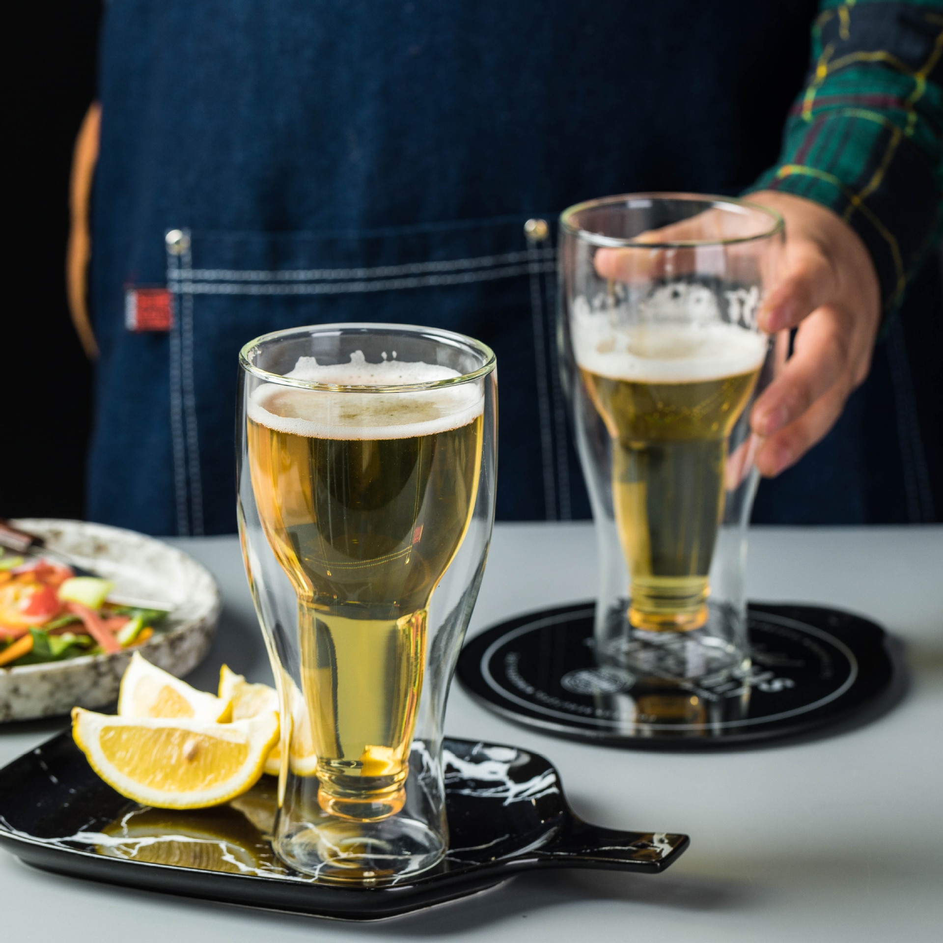 Flip Beer Mug Upside Down Juice Drink Water Cup Whiskey Champagne Glass Bar Restaurant Transparent Double Glass Cup