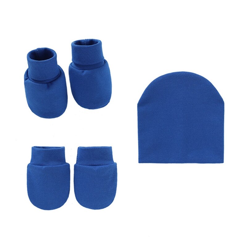 Gants en coton tricoté anti-rayures pour bébé + chapeau + couvre-pieds, ensemble de mitaines, chaussettes, bonnet: Gloves Hat Foot-L