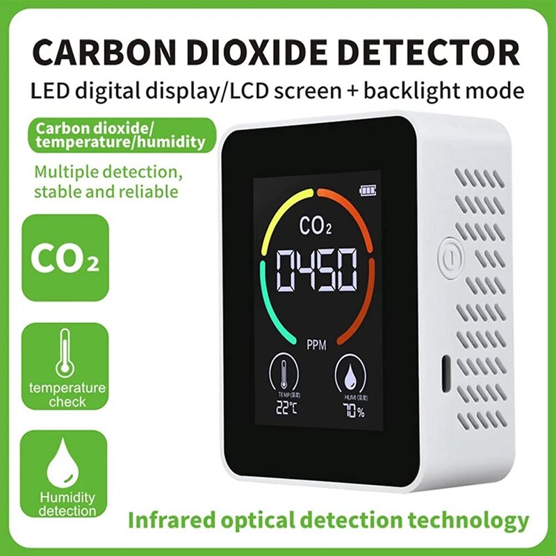 Temperature &amp; Humidity Meter, Air Monitor, CO2 Detector, 3-In-1 Digital Air Pollution Carbon Dioxide Detector