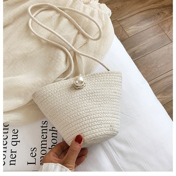 Bohème femmes perle sac de paille Mini sacs à bandoulière été plage sacs de messager sac à main: Beige