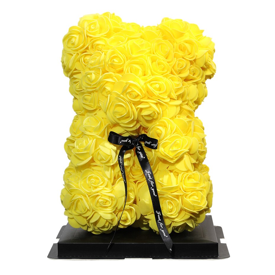 Christmas 25cm rose bjørn kunstig blomst rose bamse dekoration til kvinder valentins bryllup fødselsdag: 25cm gule bjørne