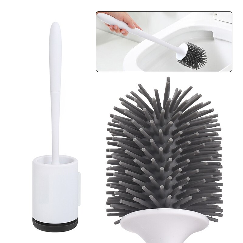 Cepillo de silicona para inodoro, cepillo de limpieza Base montado en la pared de pie para inodoro, WC, accesorios de baño, Set de artículos para el hogar