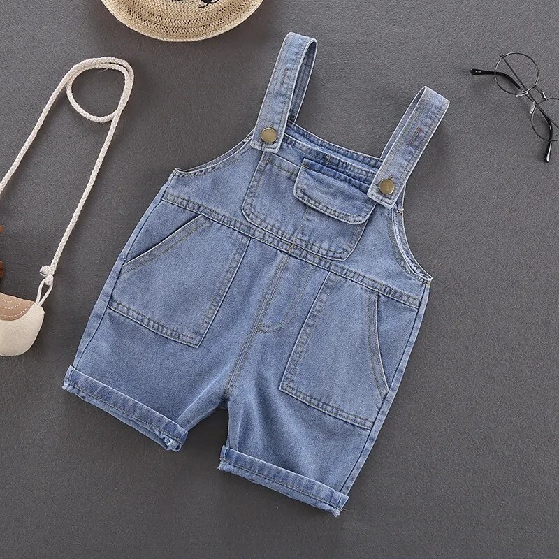 Mono de bebé novedad de verano niño niños suelto Casual mono Denim 2-7 Y los niños bolsillo Suspender pantalones cortos niños Mono corto: 6 años