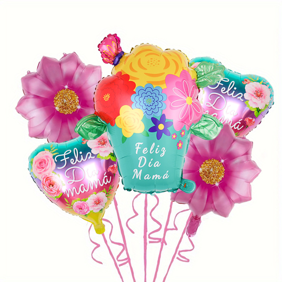 Conjunto de balões para decoração de dia das mães, 5 peças, cesta de flores de girassol, troféu, decoração de casa