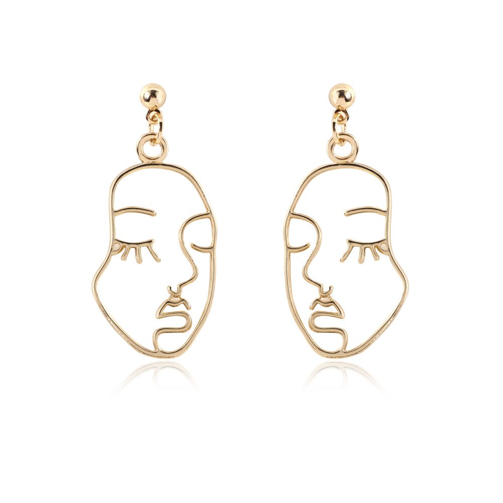 Punk Menselijk Gezicht Oorbellen Voor Vrouwen Retro Abstracte Hollow Out Verklaring Gouden Gezicht Dangle Earring Mode Vrouwelijke Sieraden