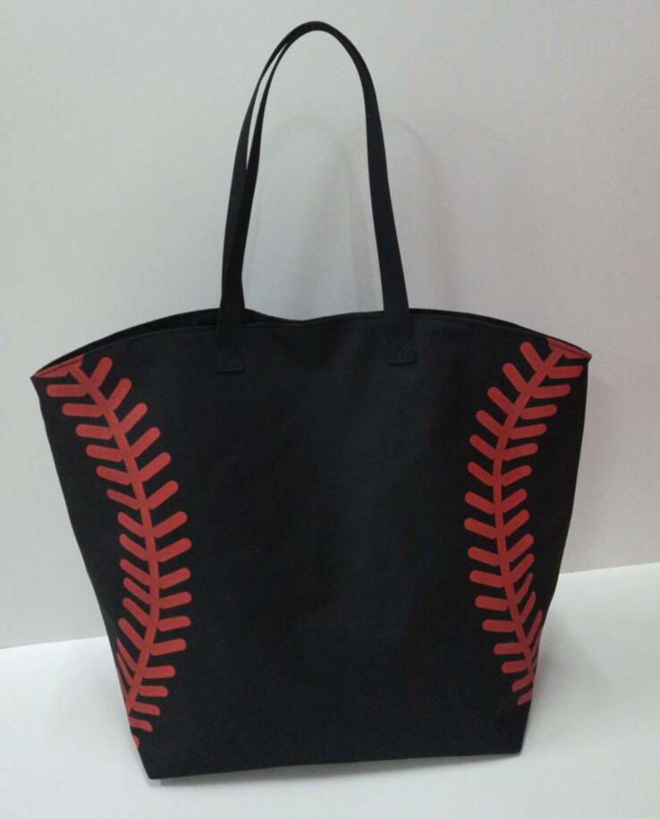 Super grote Softbal Honkbal katoen meisjes tote team spelers accessoires zwart handtassen: black