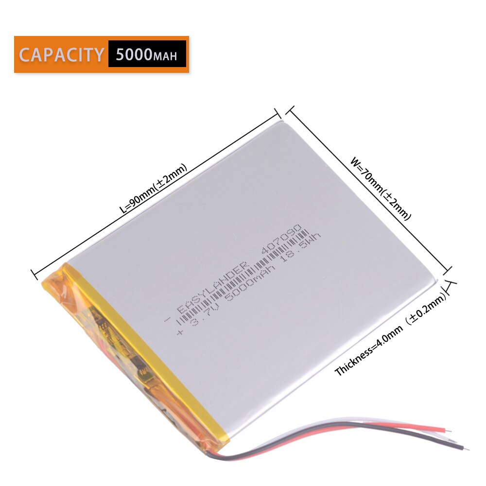 3.7V 5000Mah 407090 Polymer Lithium Ion Batterij Oplaadbare Batterijen Voor Tablet Pc 7 Inch Tablet Pc 3 Draden