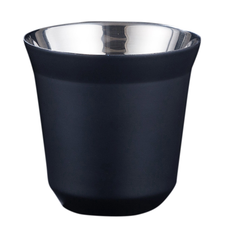 ! 80ml dubbelväggs isolering för espressokoppar i rostfritt stål för nespresso pixie kaffekoppar kapselformade kaffemuggar: Svart