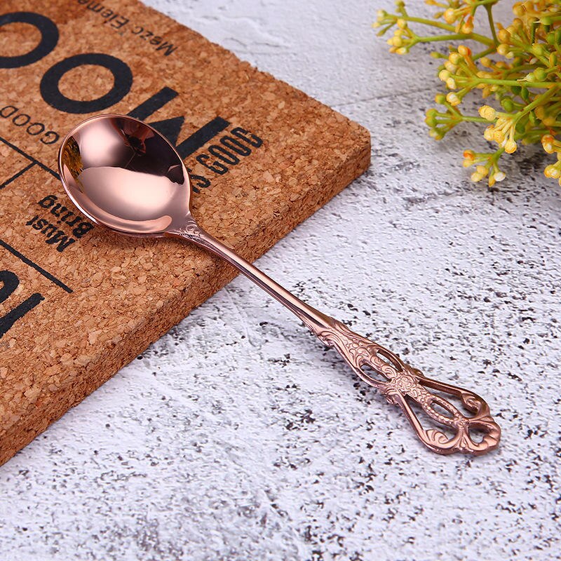 Vacclo 1pc Stirring Coffee Spoon 304 Stainless Steel Cutlery Round Square Shaped Vintage Dessert Spoon Fork Kitchen Accessories: RG2