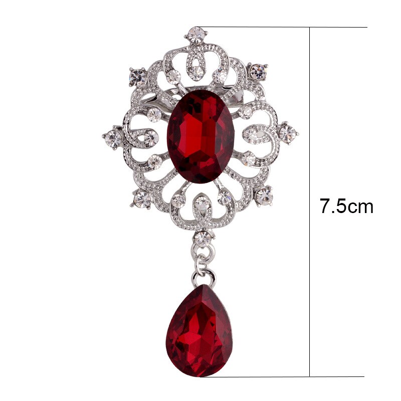 SINLEERY Gothic Style Red Black Blue Oval Big Stone Brooches For Women AAA Cubic Zircon Pins Jewelry Accessories ZD1 SSG: XZ144F