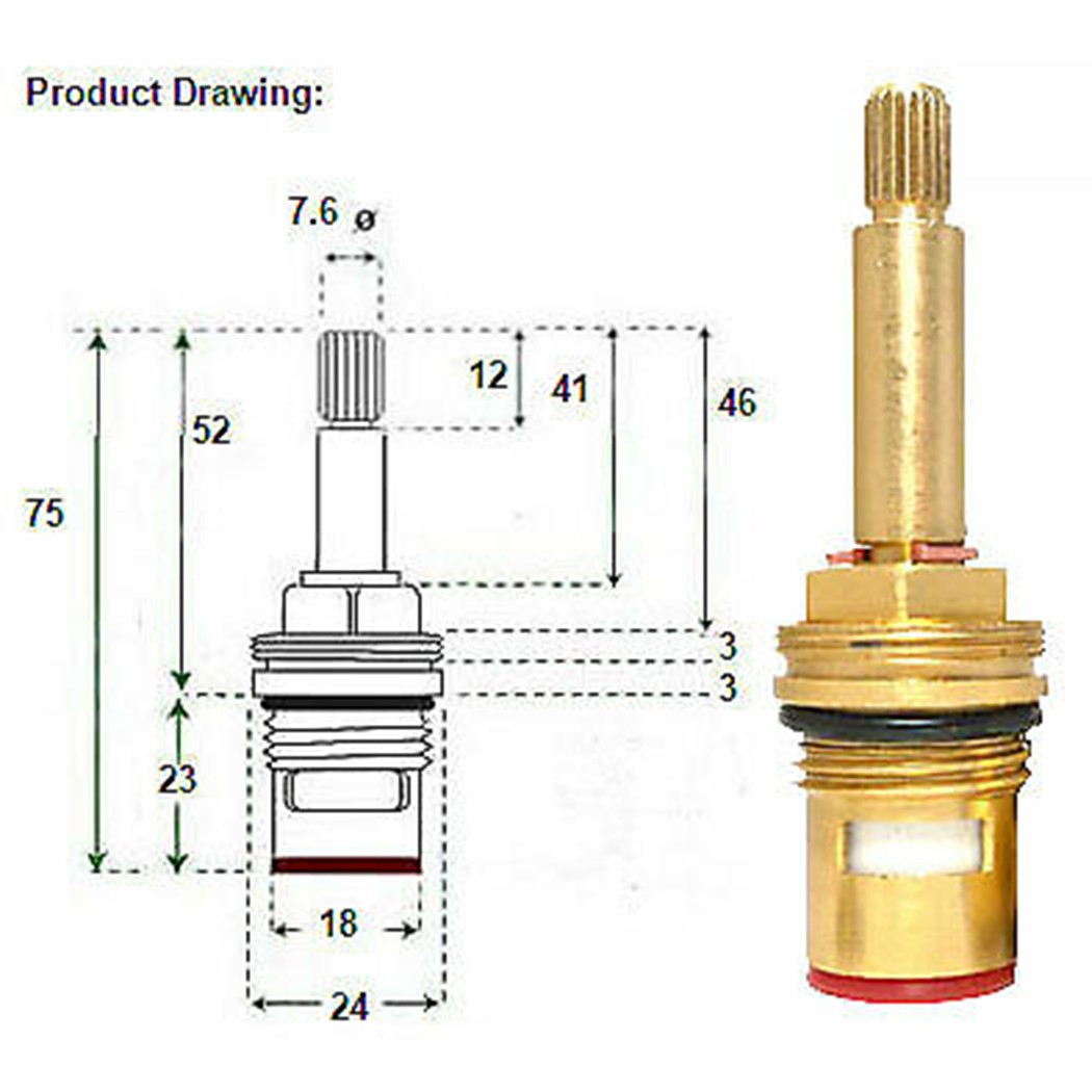 Practical Tap Valve Cartridge Quarter Insert Connector Long Stem Replacement Shower Bath Turn Flow