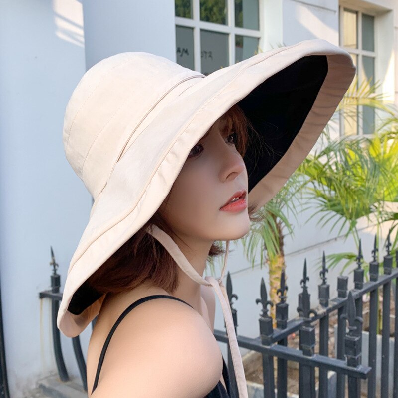 Zomer dames dubbelzijdige brede zonnehoed met grote rand voor buiten op het strand, visserspet, uv-bestendige zonnehoed, emmerhoed