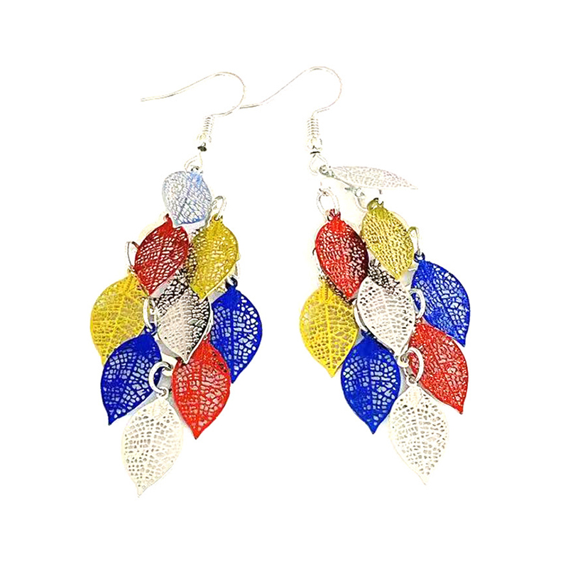 Vintage Hollow Leaves Earrings for Women Bohemian Colorful Long Dangle Earrings Jewelry boucle oreille femme: green