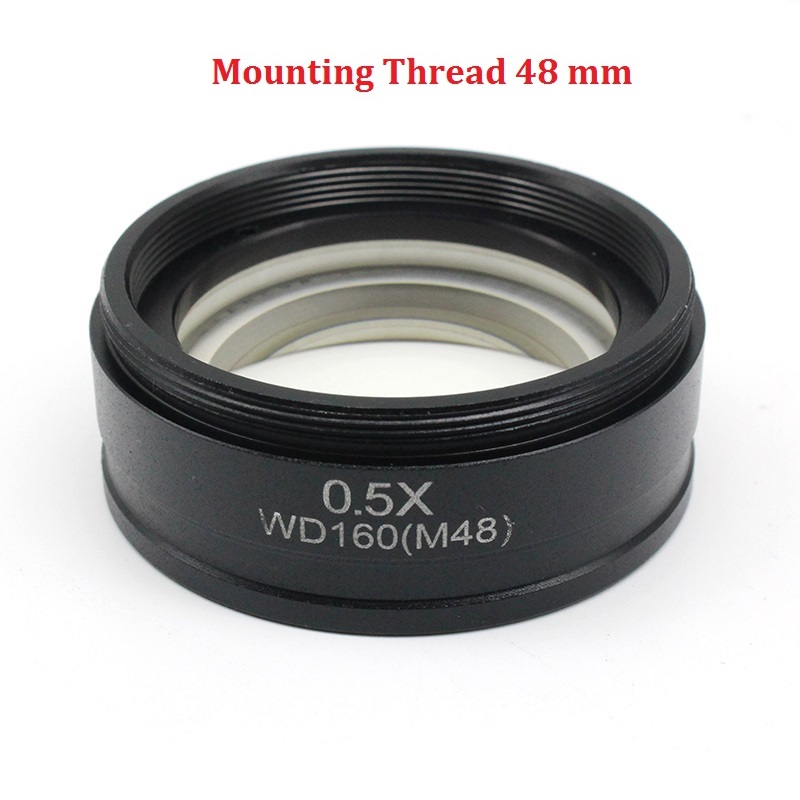 0.5x barlow objektiv linse arbejdsafstand 160 mm hjælpelinse f/ stereomikroskop m/ monteringsstørrelse  m42 m48 m50 m52 x 0.75mm: Monteringsgevind 48mm