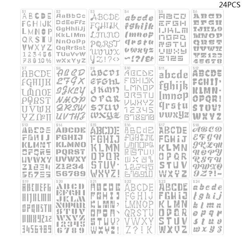 24 Sheets English Letters Drawing Template Stencil Painting Embossing Scrapbooking DIY Album