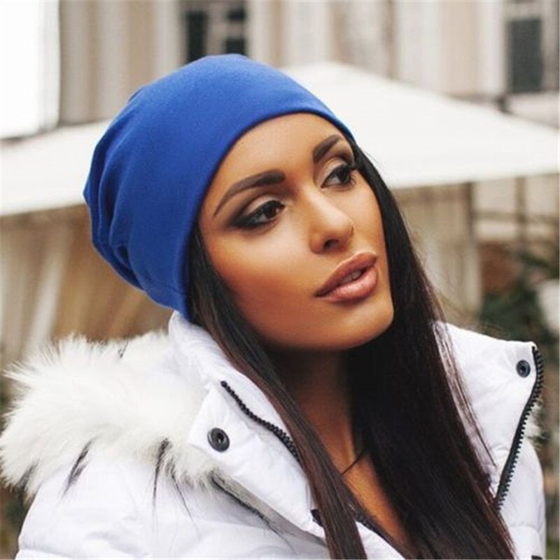 Baggy beanies til mænd vinter beanie udendørs hat kvinder ski hat damer blød afslappet unisex hatte bomuld voksen: Blå