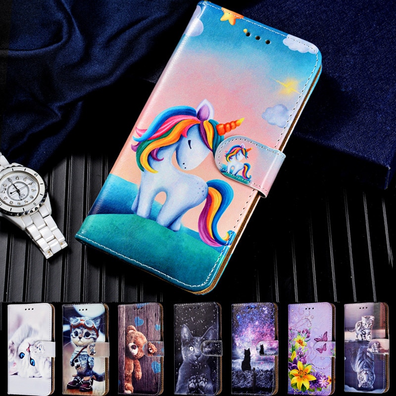 Leren flipcase met kattenprint voor samsung galaxy xcover 4 s, xcover 4 g390f sm -g390f portemonneehoesje, coque capa-hoesje