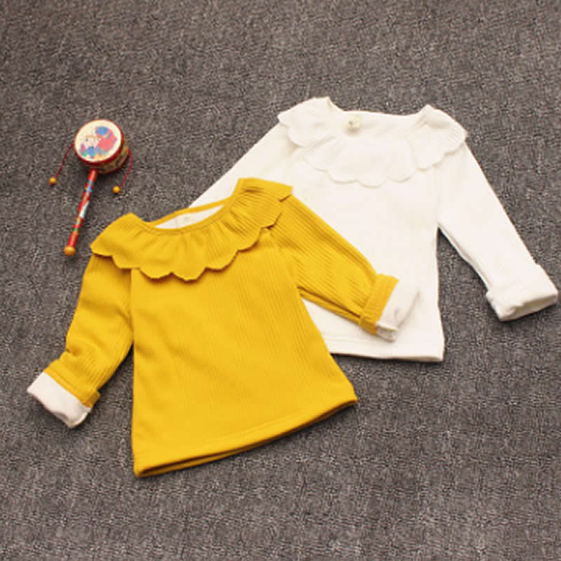 Meisjes tops rendering plus fluwelen gewatteerde jas baby katoenen shirt falbala wilde jas meisjes sweater winter kleding