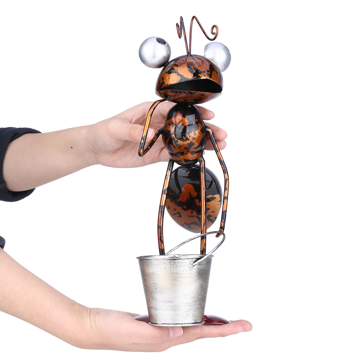 13inch Ant Sculpture Iron Cartoon Ant With Removable Bucket Garden or Desk Decor Succulent Flower Pot Trinket Storage