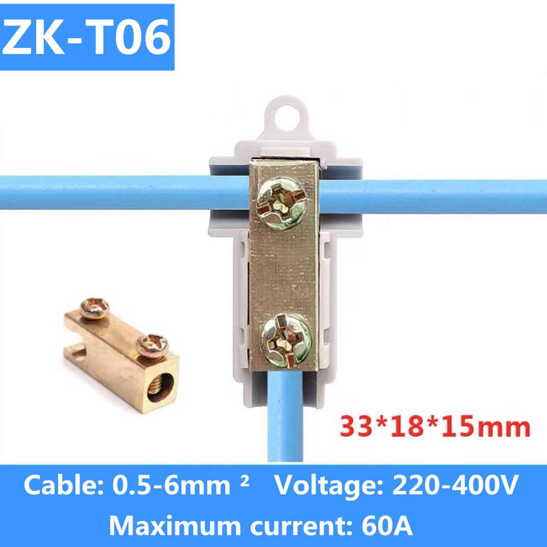 Abrazadera Tipo T de alta potencia, sin romper Divisor de cable, derivación de conductor de 3 vías, Conector de terminal rápido, conector cuadrado de 16mm, 1 ud.: ZK-T06