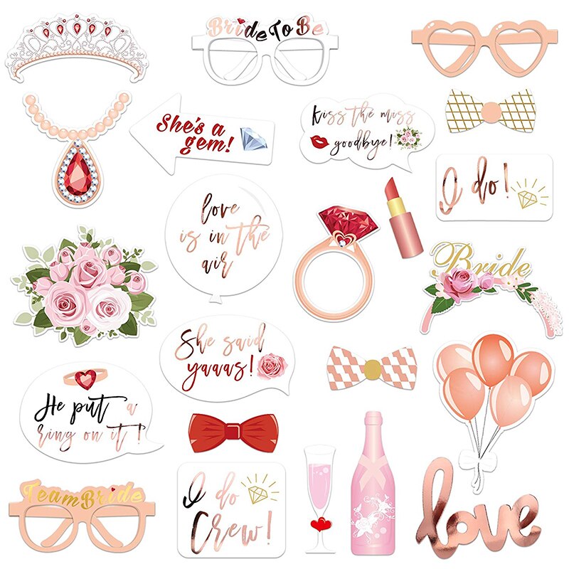 23pcs Wedding Bridal Shower Photo Booth Props Rose Gold Bachelorette Photo Booth for Girls Night Out Hen Party Accessories: Default Title