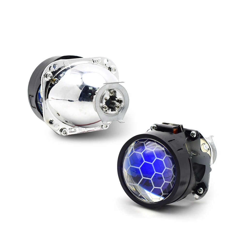 2,5 pulgadas honeycomb con revestimiento azul Bi xenon HID MINI lente del proyector H1 faro del coche H4 H7 anillo adaptador de la base de estilo de coche retrofit